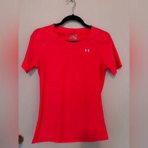 Women’s Bright Neon Coral Under Armour Fitted Active Exercise Top Tshirt size S